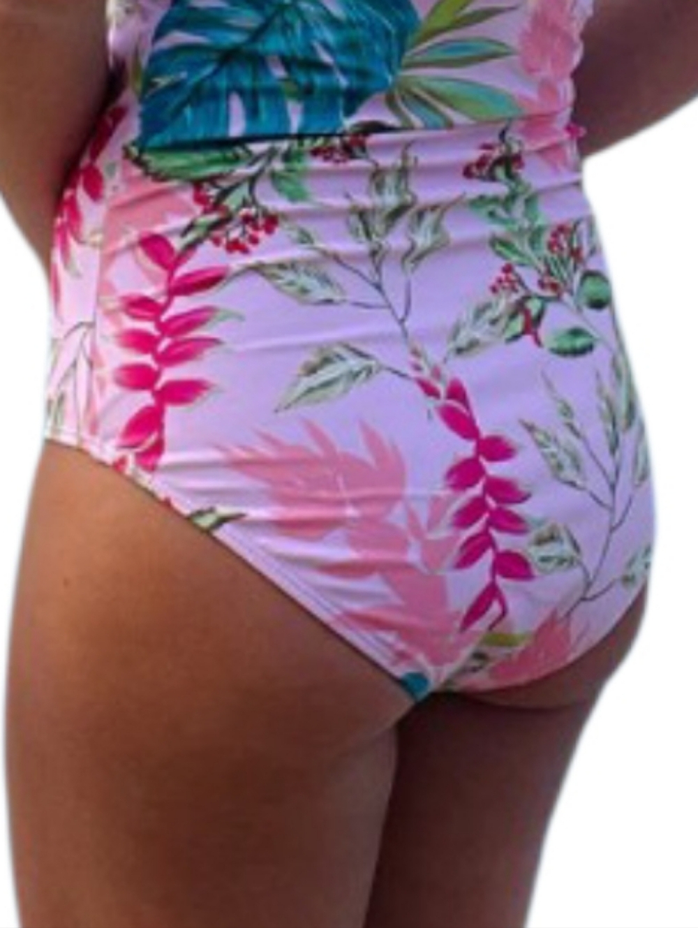 One Shoulder Ruffle Padded Underwire One-Piece Tropical Print Swimsuit - Picture 8 of 11